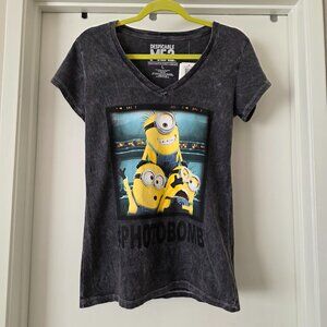 NEW Despicable Me 2 Photobomb T-Shirt V-Neck Charcoal Gray Size L M Junior NWT